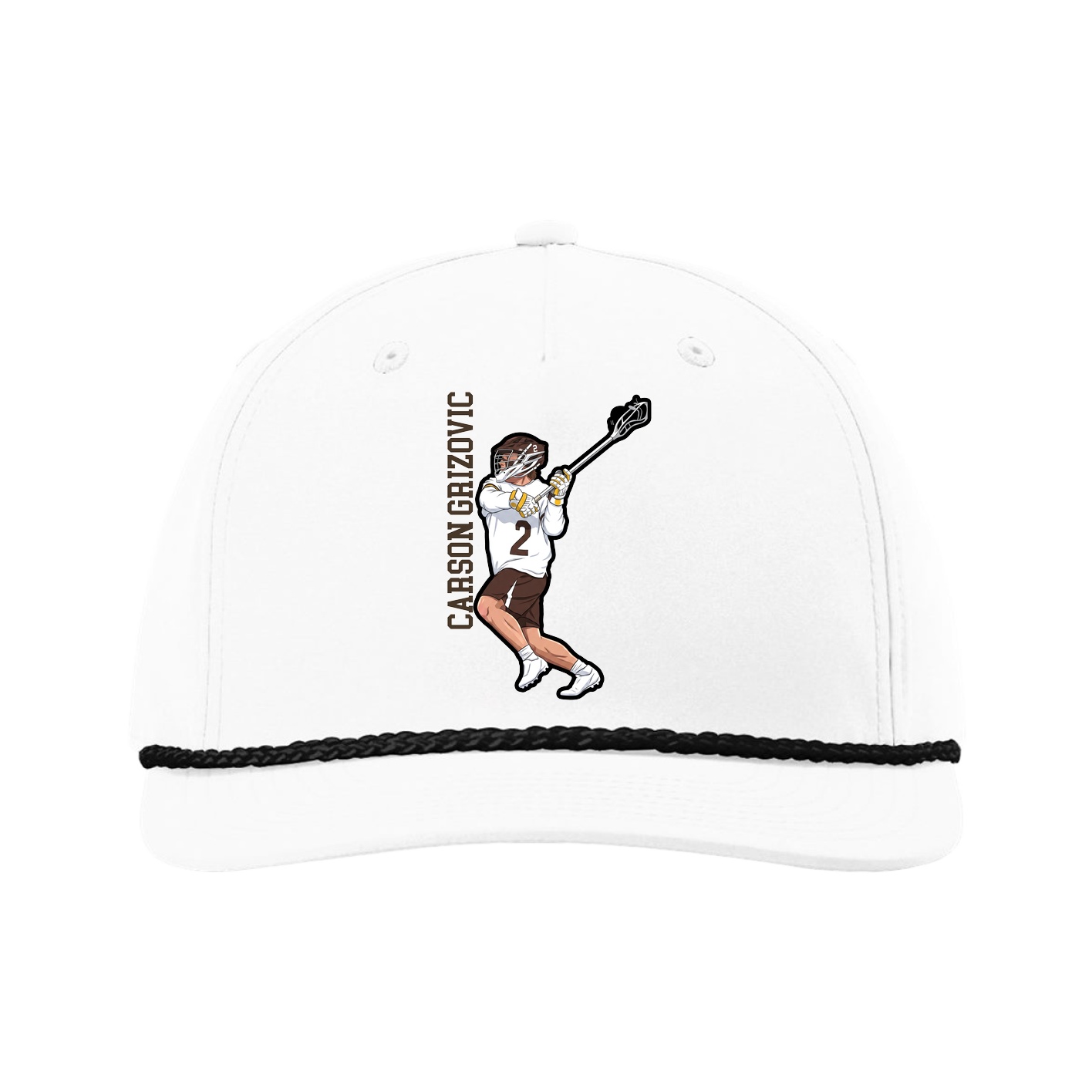 Five-Panel Classic Rope Cap — Name Vertical in White
