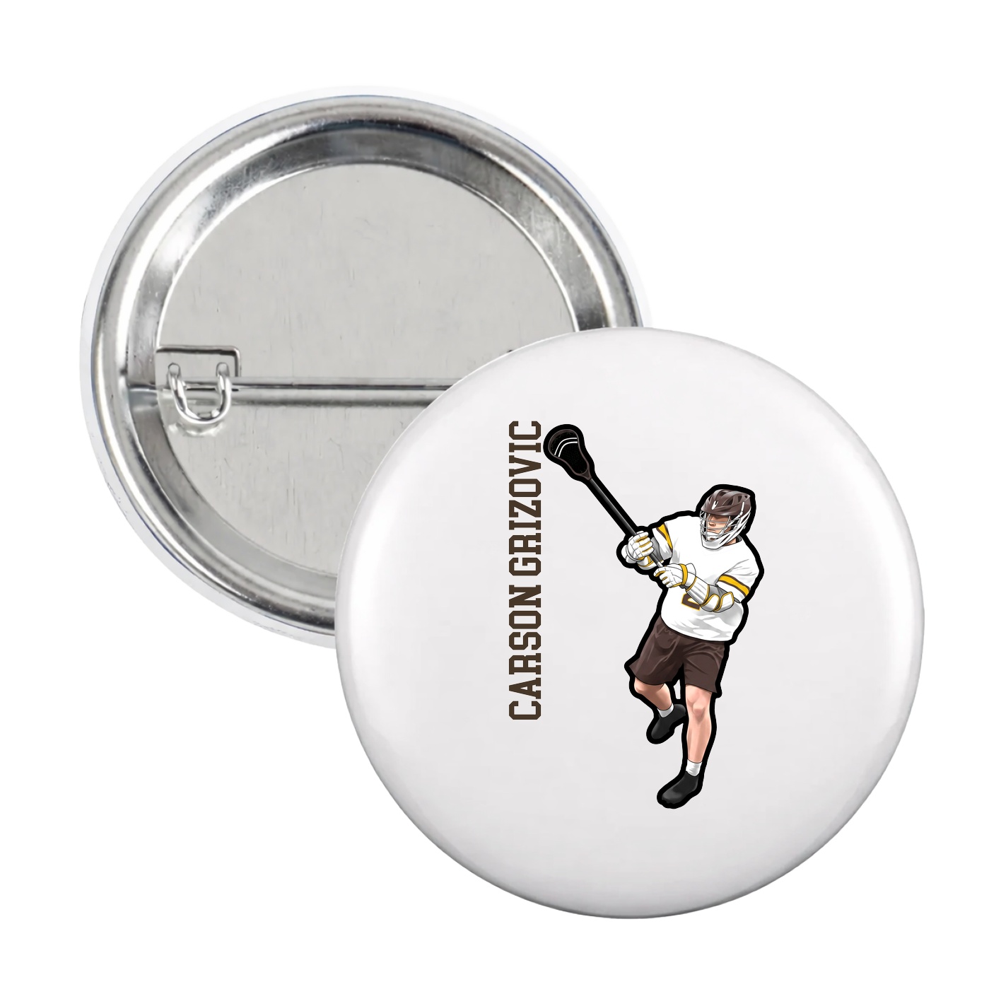 Game Day Button — Name Vertical in White