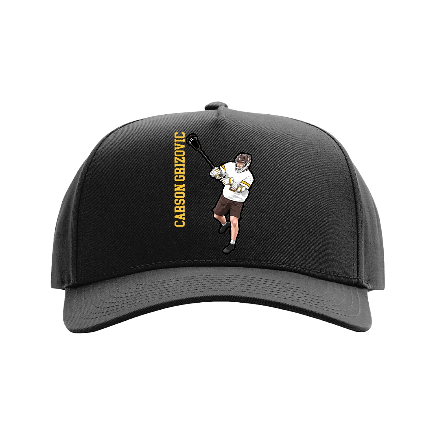 Full Fabric Five-Panel Champ Cap — Name Vertical in Black