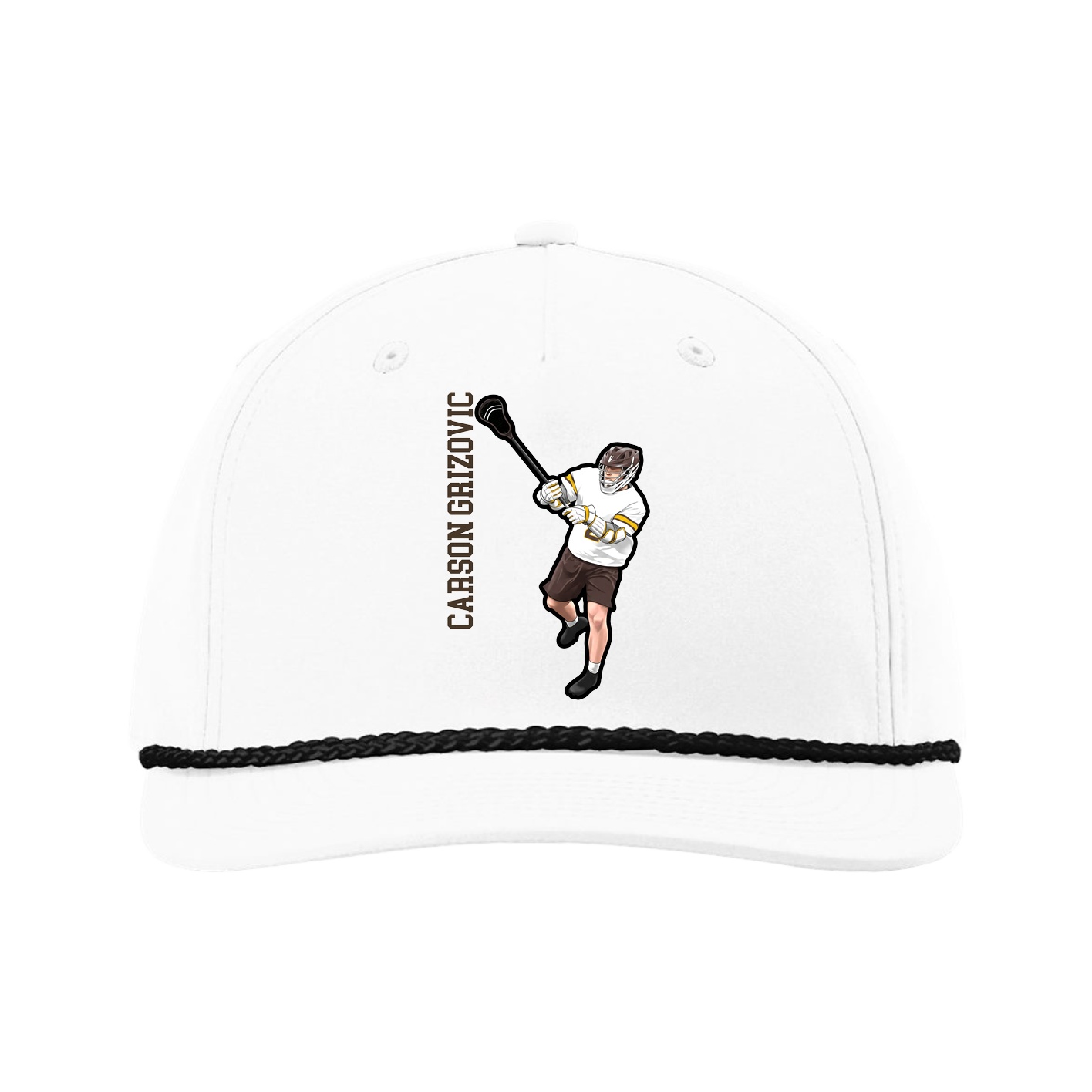 Five-Panel Classic Rope Cap — Name Vertical in White