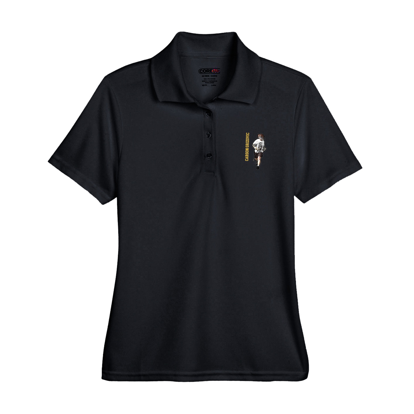 Womens Performance Polo — Name Vertical in Black