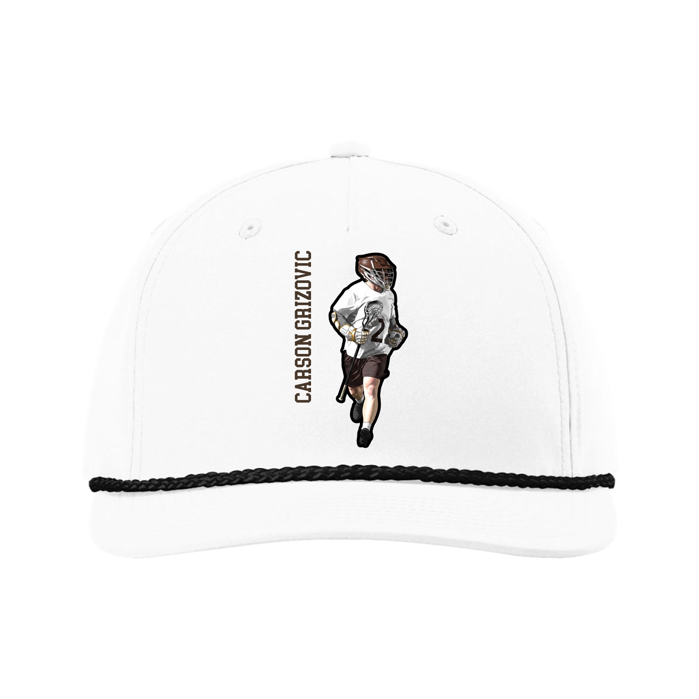 Five-Panel Classic Rope Cap — Name Vertical in White