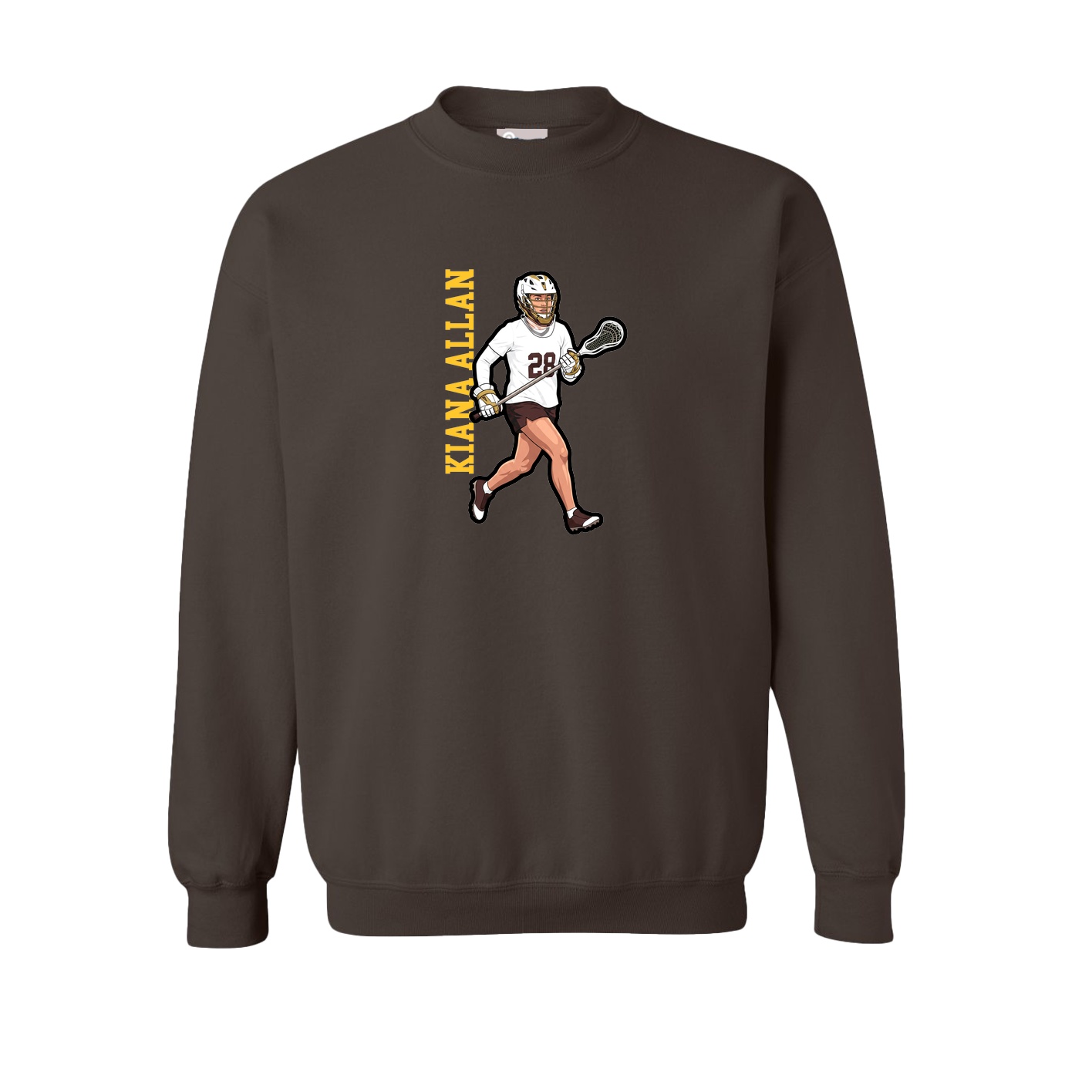 Fleece Crew — Name Vertical in Brown