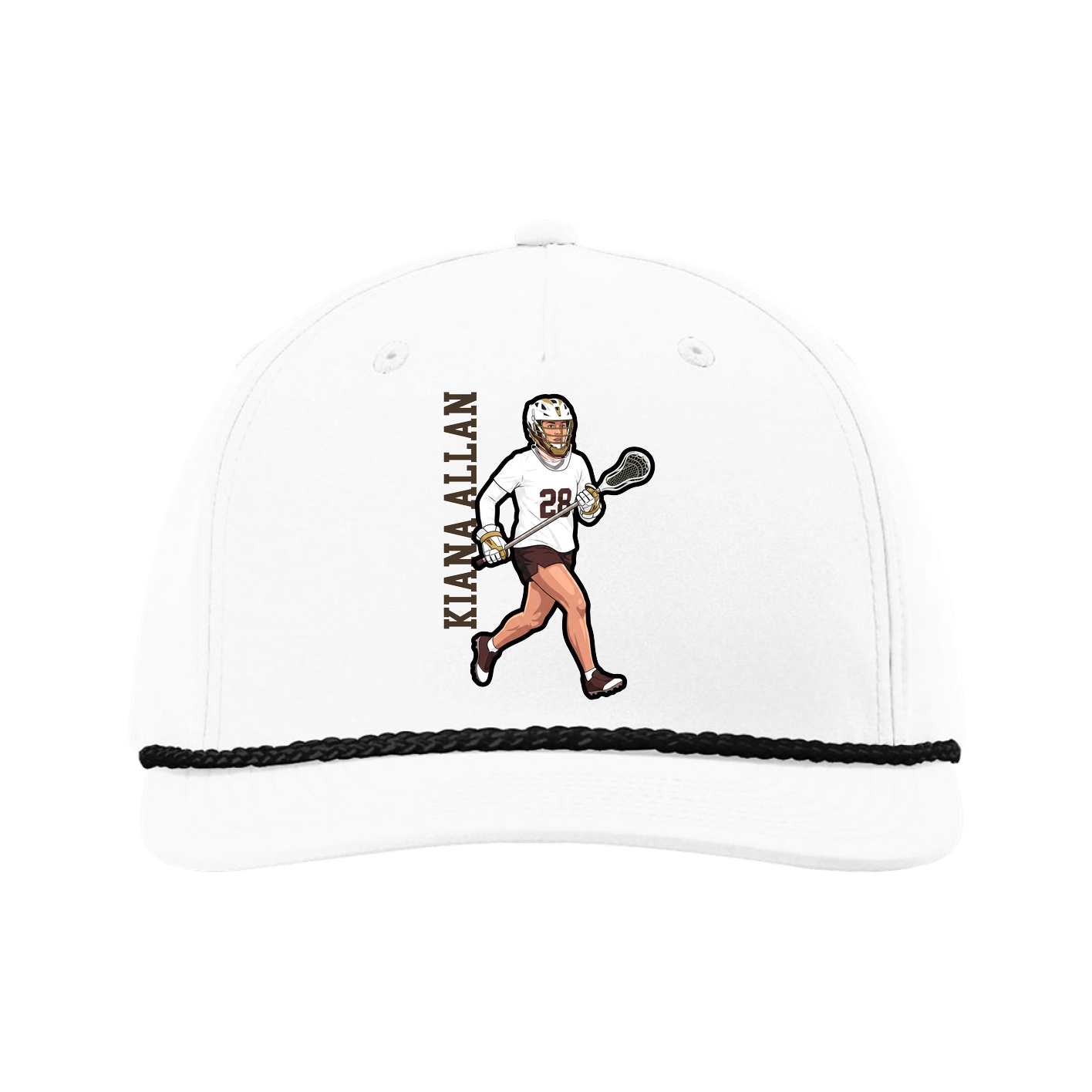 Five-Panel Classic Rope Cap — Name Vertical in White