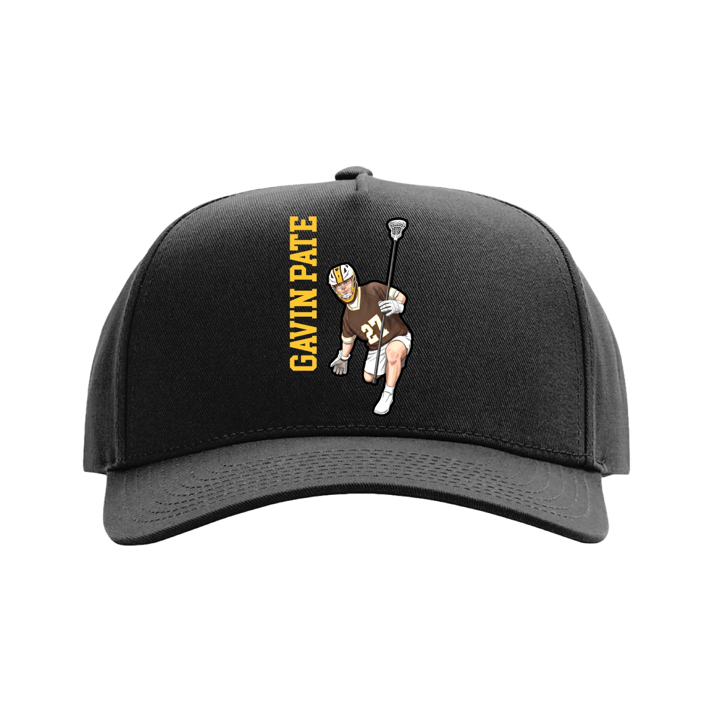 Full Fabric Five-Panel Champ Cap — Name Vertical in Black