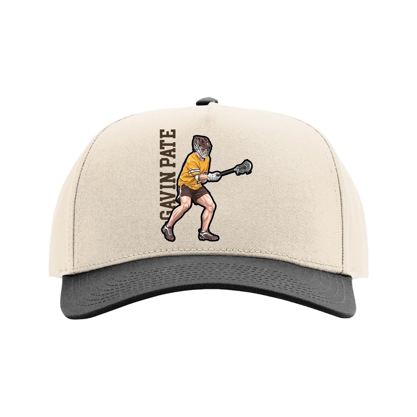Full Fabric Five-Panel Champ Cap — Name Vertical in Cream/Black
