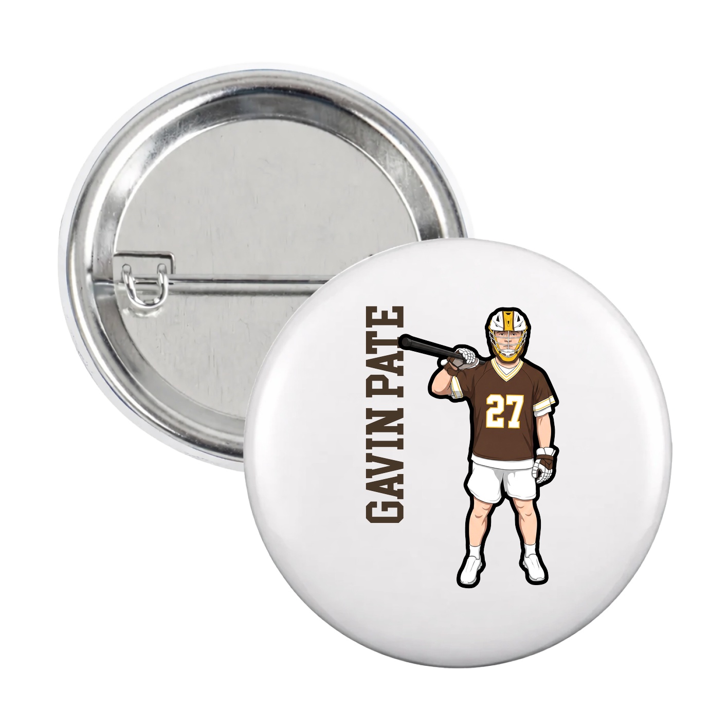 Game Day Button — Name Vertical in White