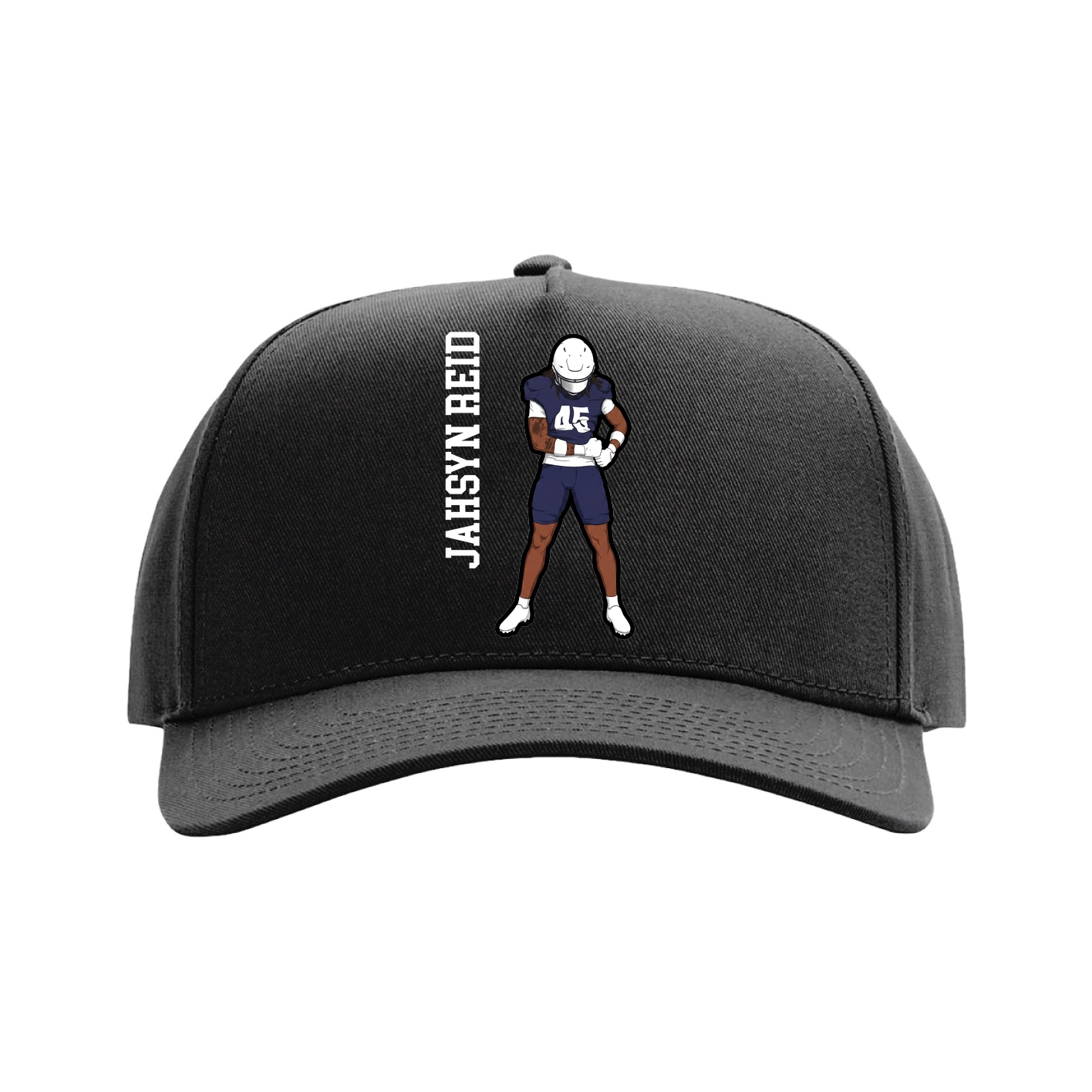 Full Fabric Five-Panel Champ Cap — Name Vertical in Black