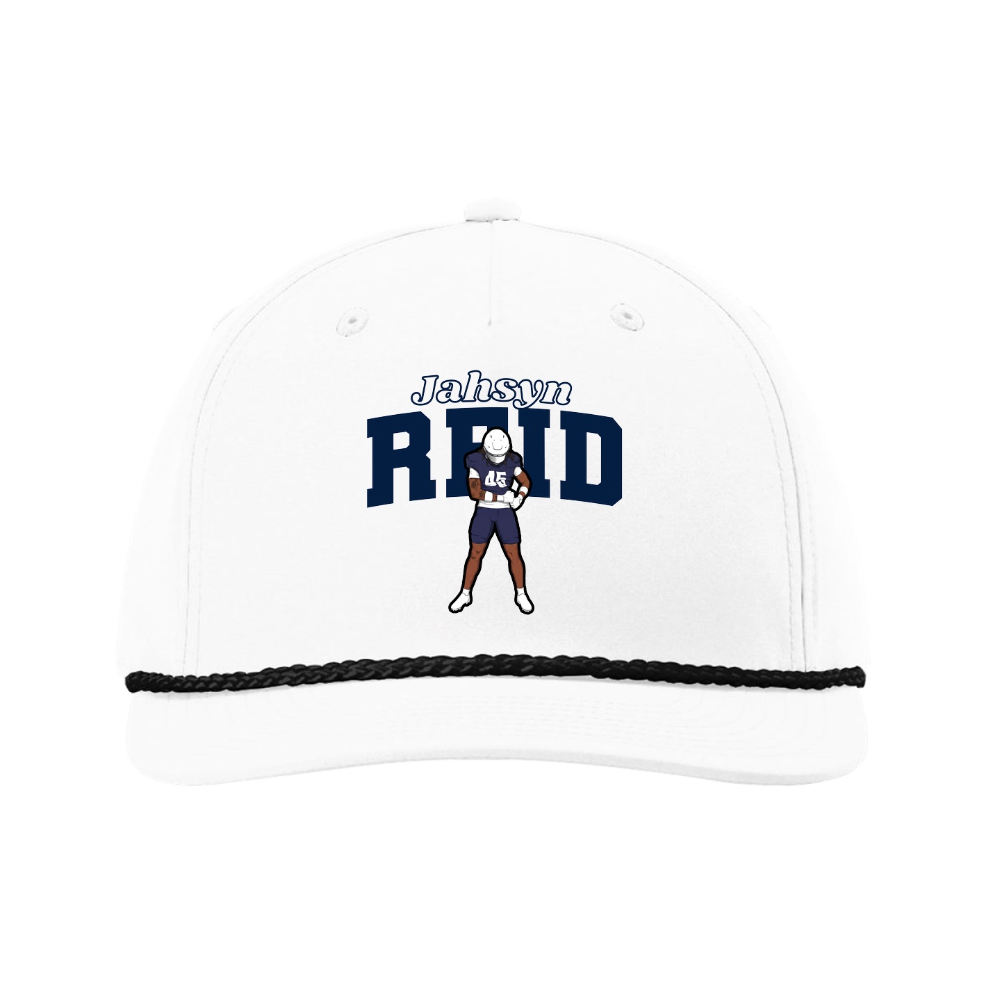 Five-Panel Classic Rope Cap — Name Arch in White