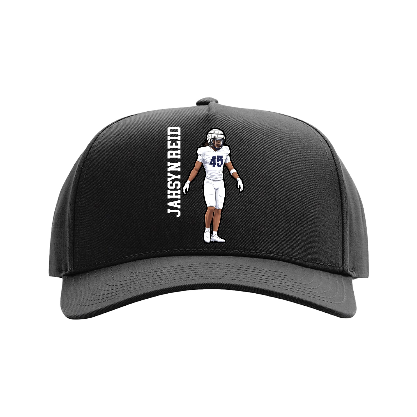 Full Fabric Five-Panel Champ Cap — Name Vertical in Black
