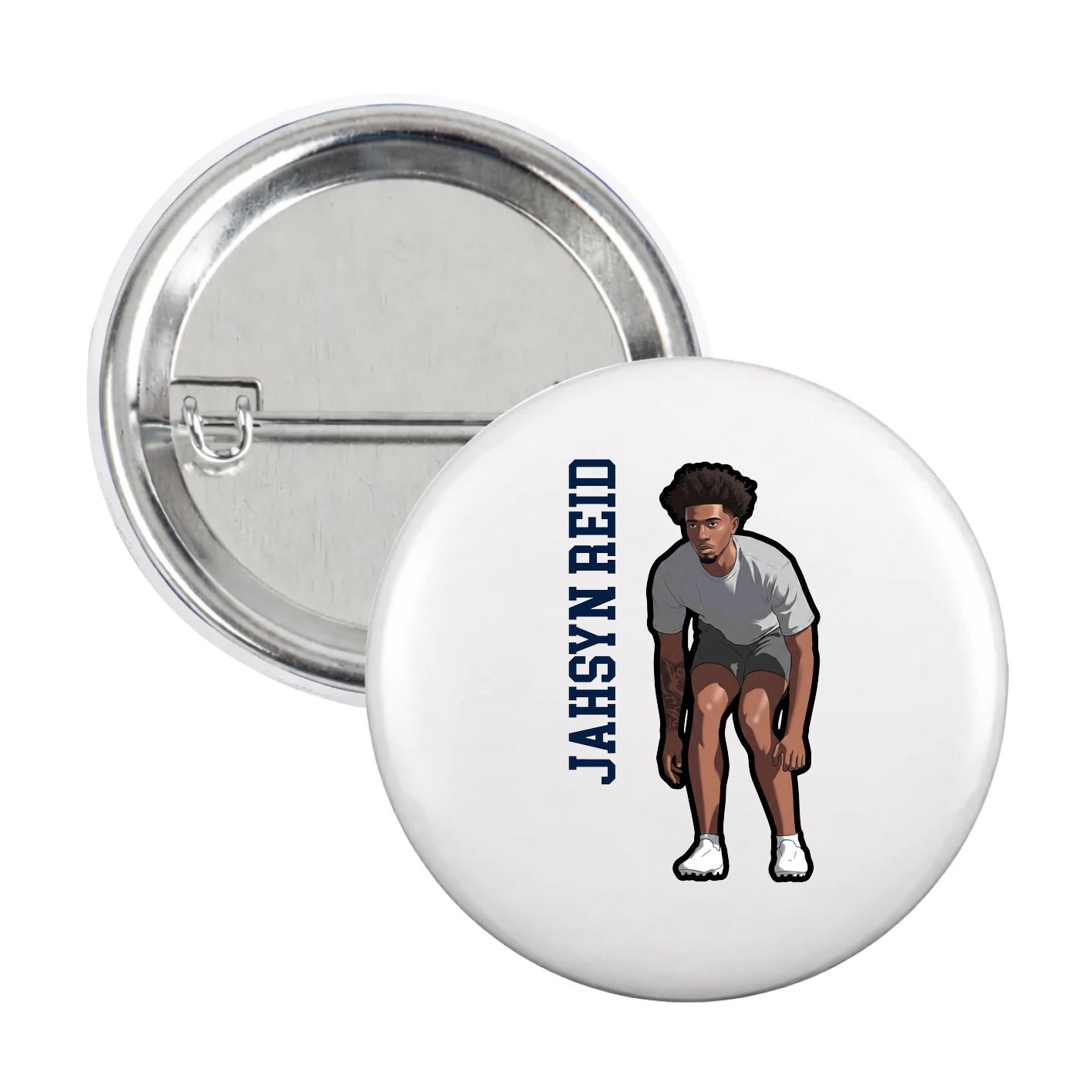Game Day Button — Name Vertical in White