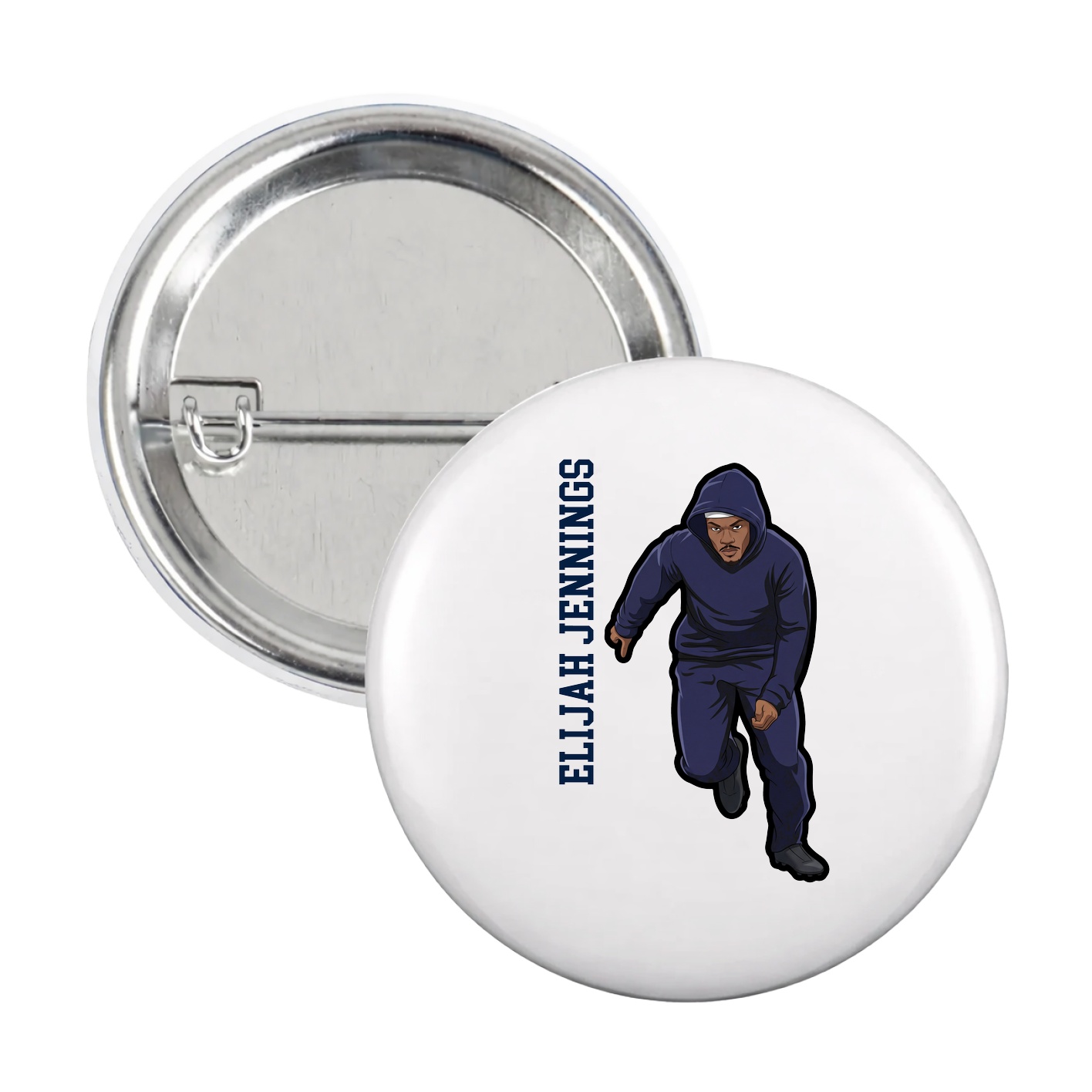 Game Day Button — Name Vertical in White