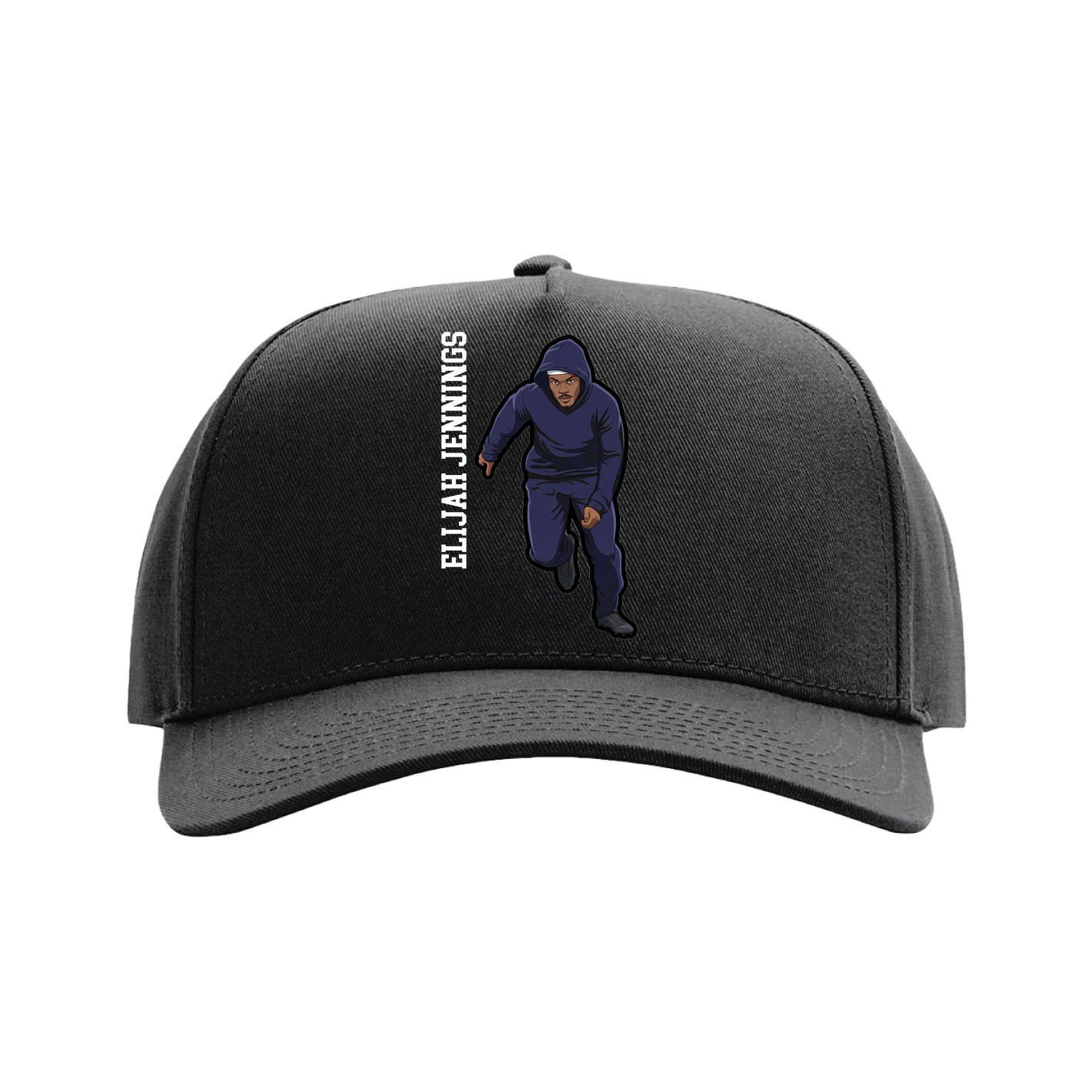 Full Fabric Five-Panel Champ Cap — Name Vertical in Black