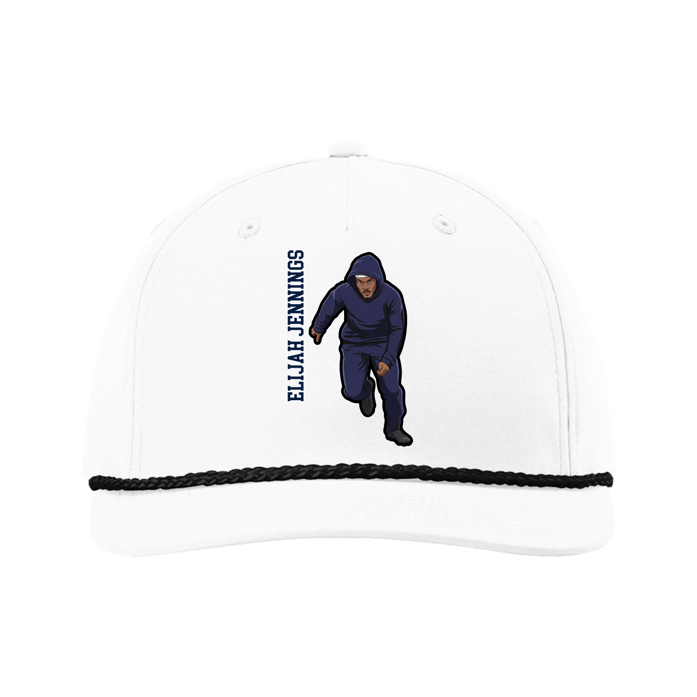 Five-Panel Classic Rope Cap — Name Vertical in White