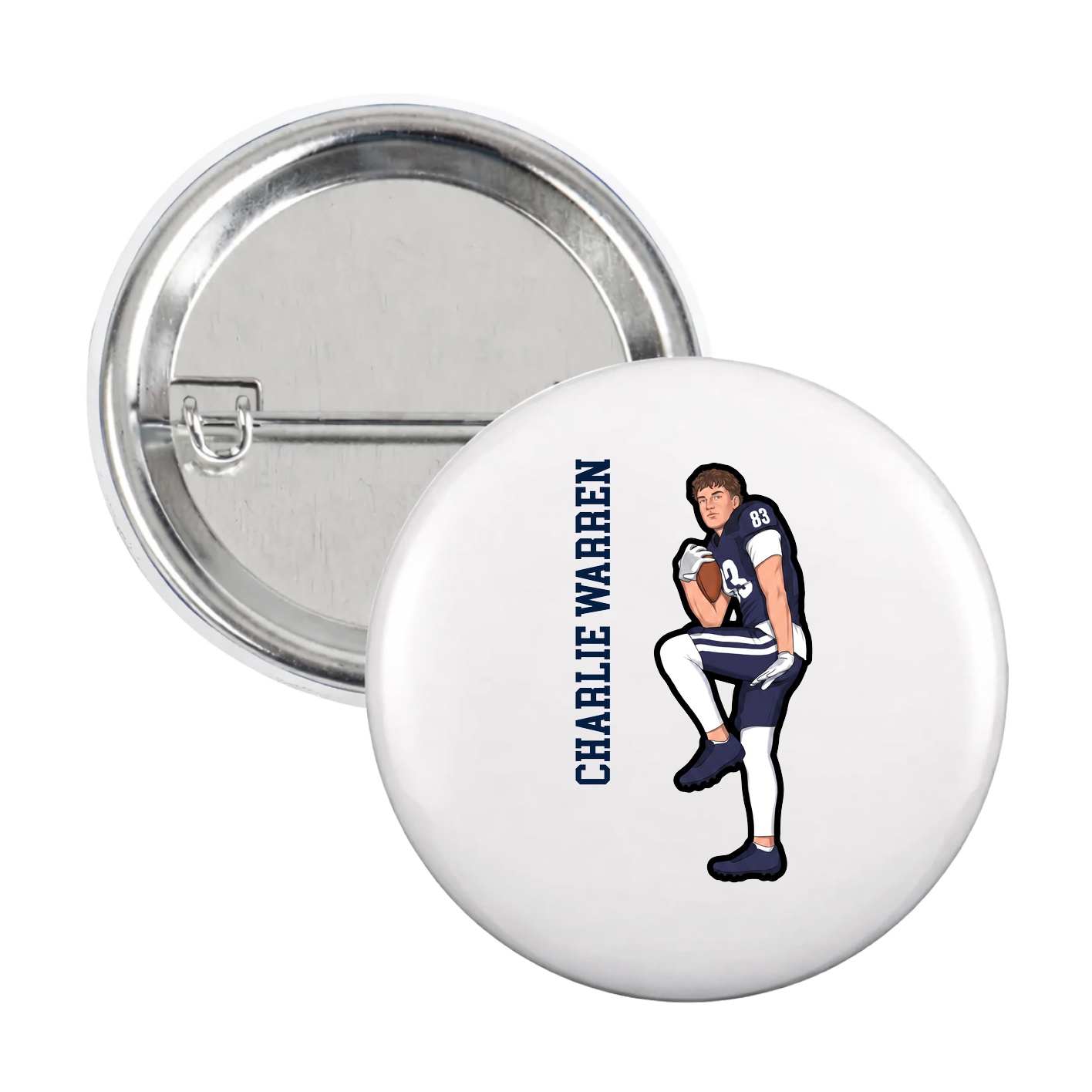 Game Day Button — Name Vertical in White