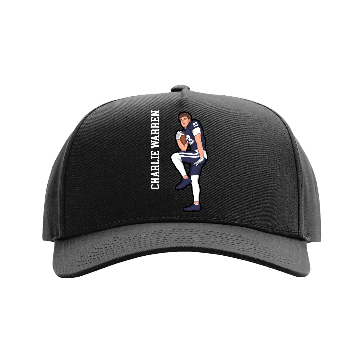 Full Fabric Five-Panel Champ Cap — Name Vertical in Black