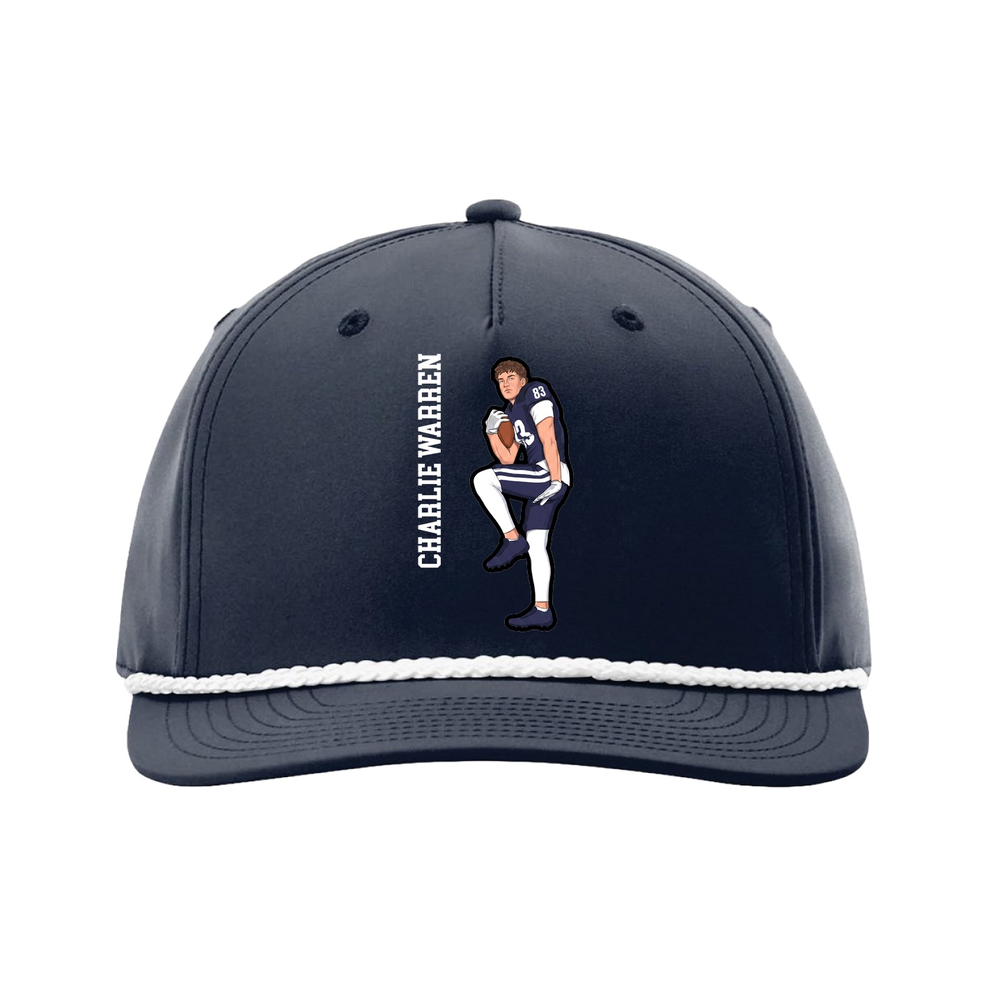 Five-Panel Classic Rope Cap — Name Vertical in Navy