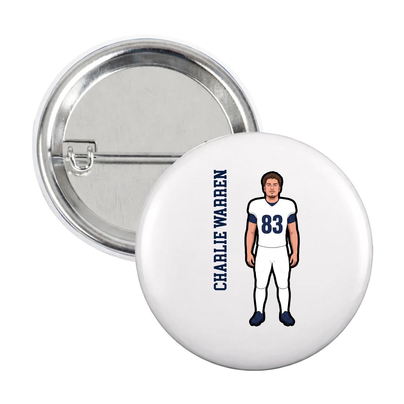 Game Day Button — Name Vertical in White