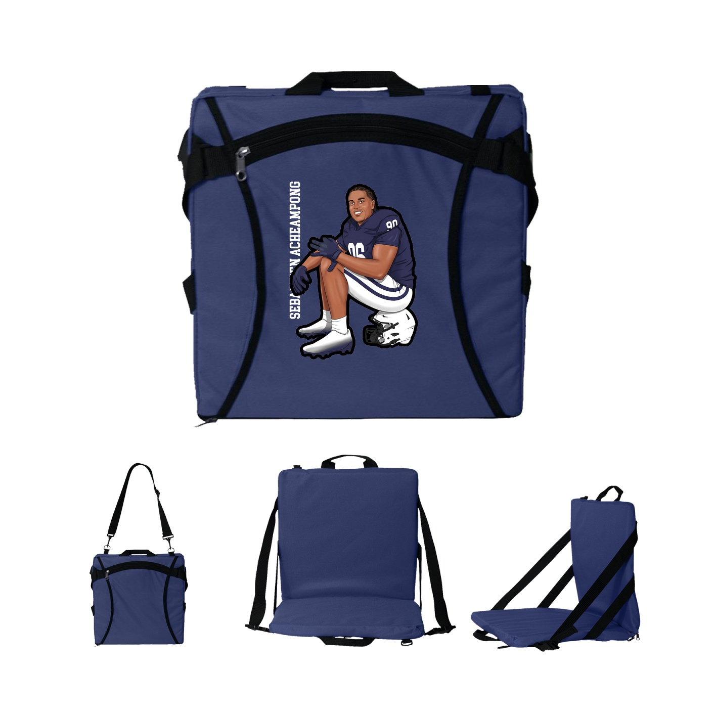 Folding Stadium Seat — Name Vertical in Navy