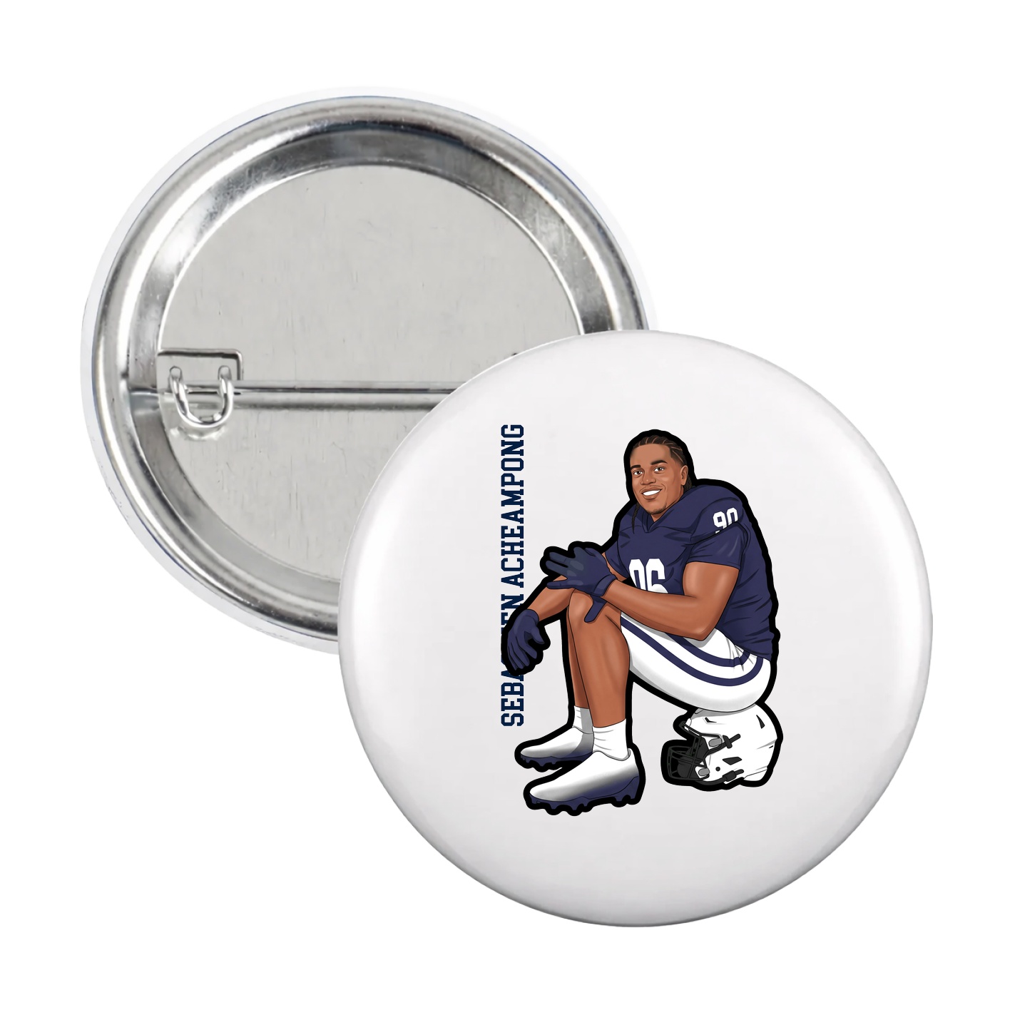 Game Day Button — Name Vertical in White