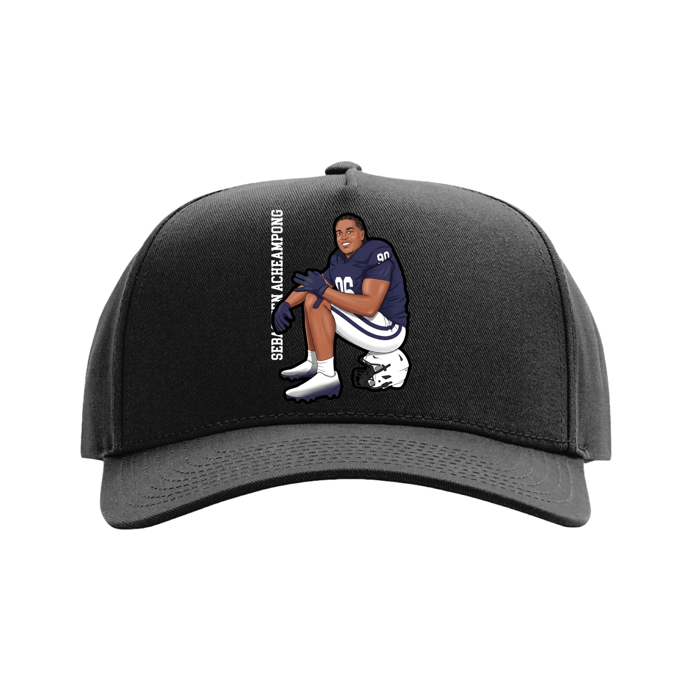 Full Fabric Five-Panel Champ Cap — Name Vertical in Black