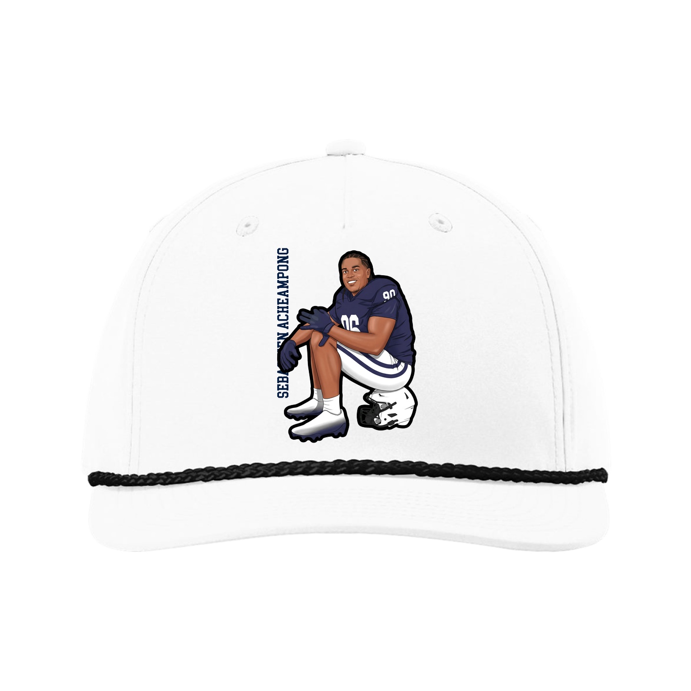 Five-Panel Classic Rope Cap — Name Vertical in White