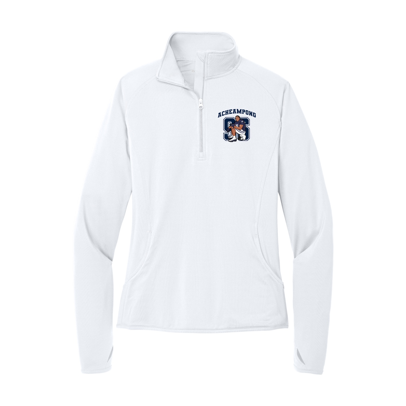 Women's Q-Zip Pullover — Number in White