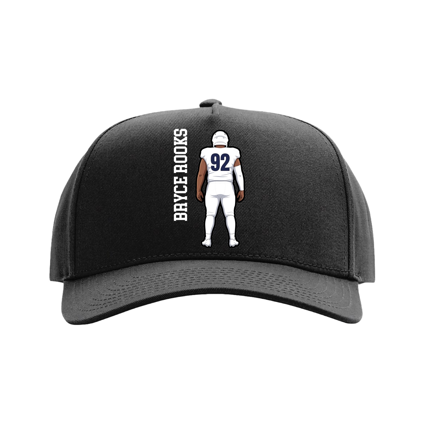 Full Fabric Five-Panel Champ Cap — Name Vertical in Black