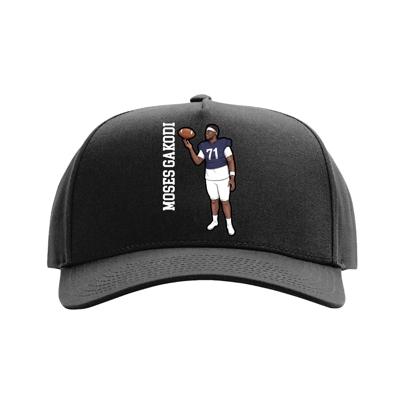 Full Fabric Five-Panel Champ Cap — Name Vertical in Black