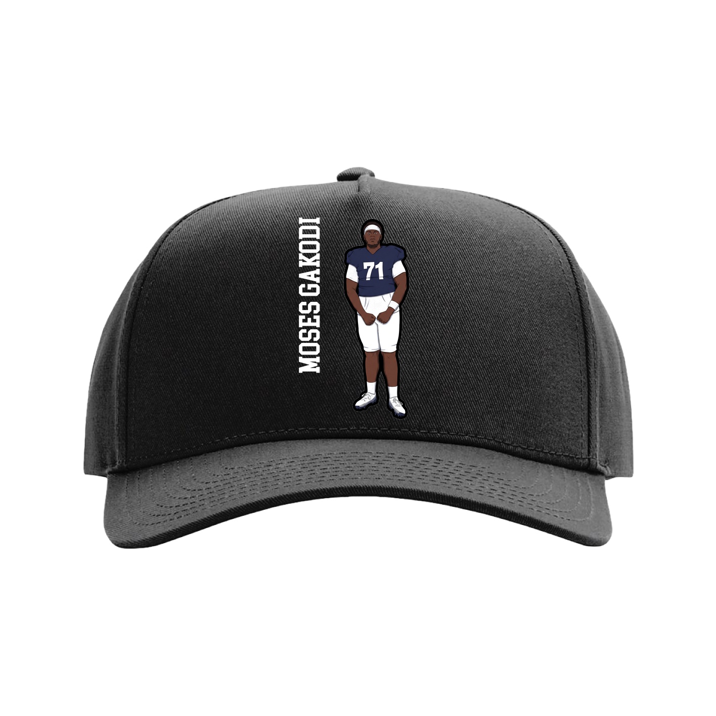 Full Fabric Five-Panel Champ Cap — Name Vertical in Black