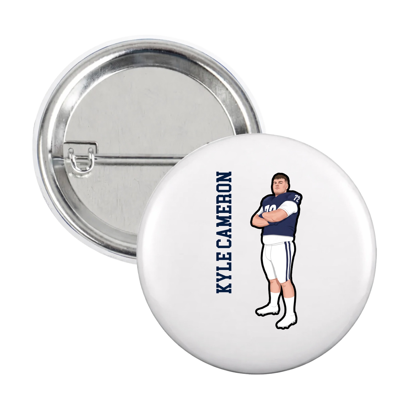 Game Day Button — Name Vertical in White