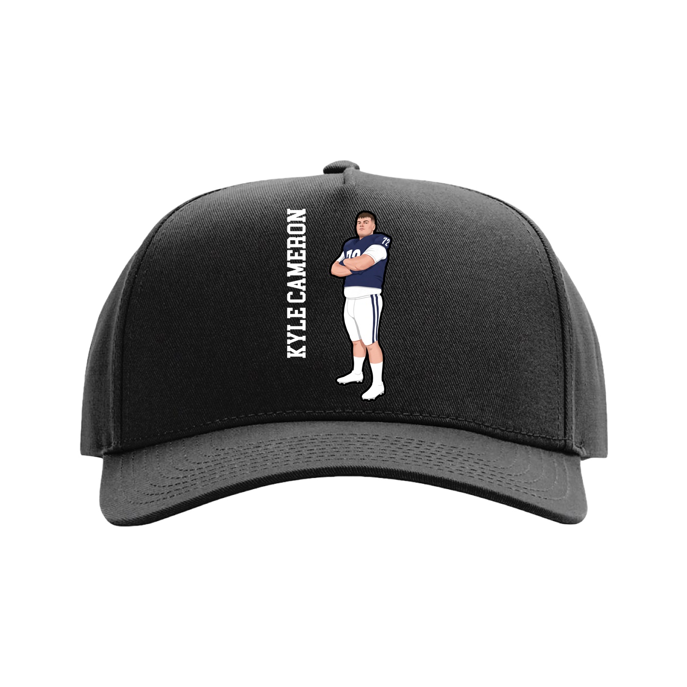 Full Fabric Five-Panel Champ Cap — Name Vertical in Black