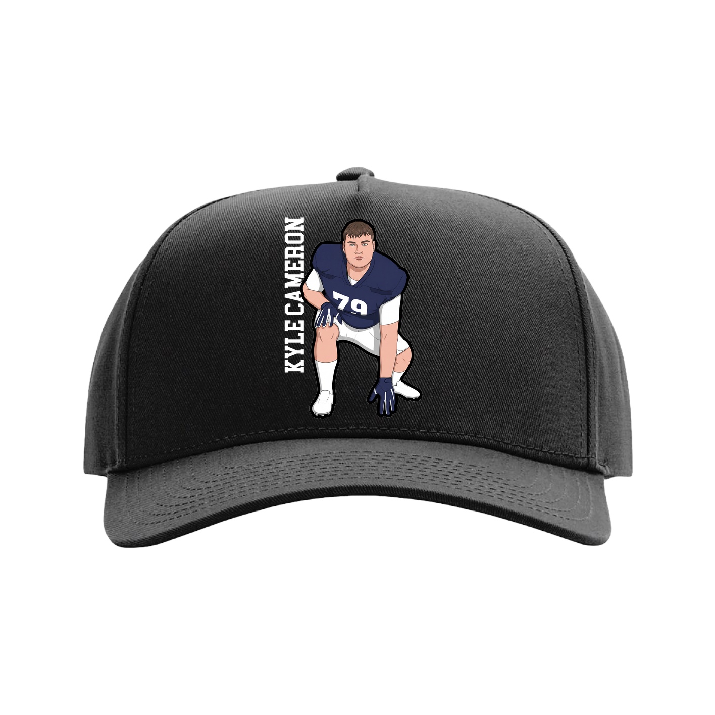Full Fabric Five-Panel Champ Cap — Name Vertical in Black
