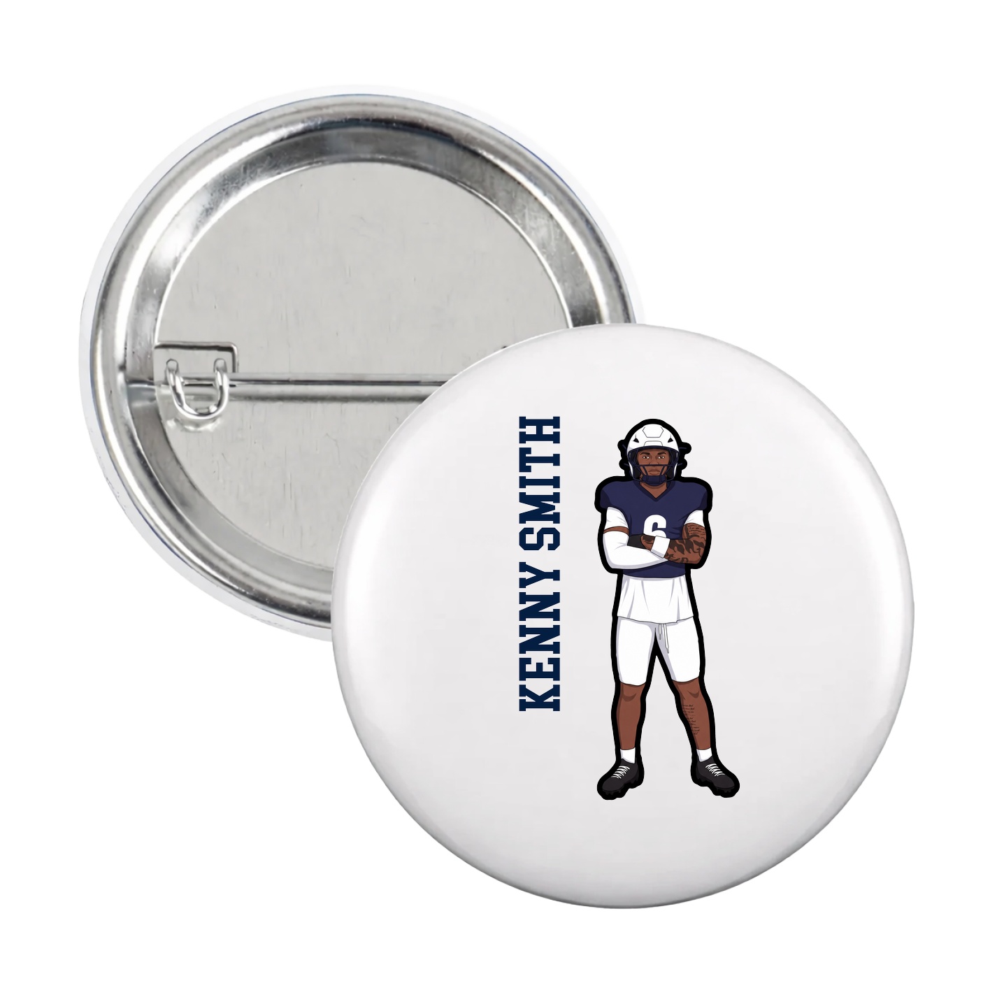 Game Day Button — Name Vertical in White