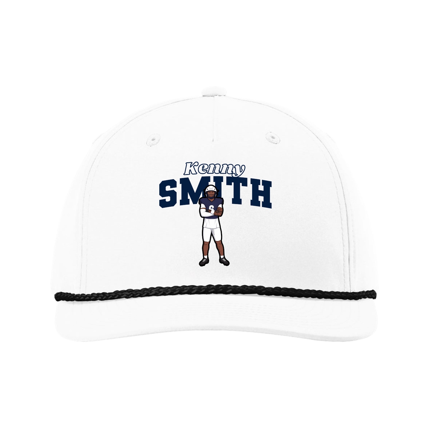 Five-Panel Classic Rope Cap — Name Arch in White