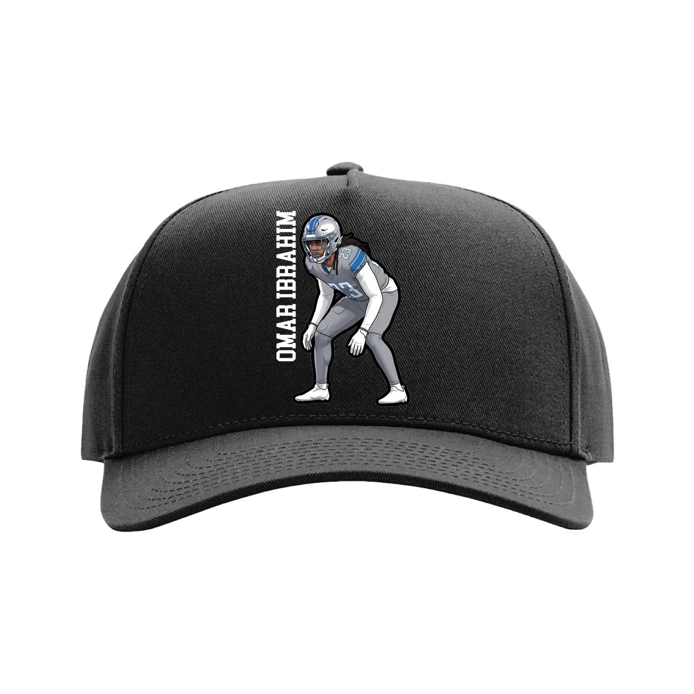 Full Fabric Five-Panel Champ Cap — Name Vertical in Black