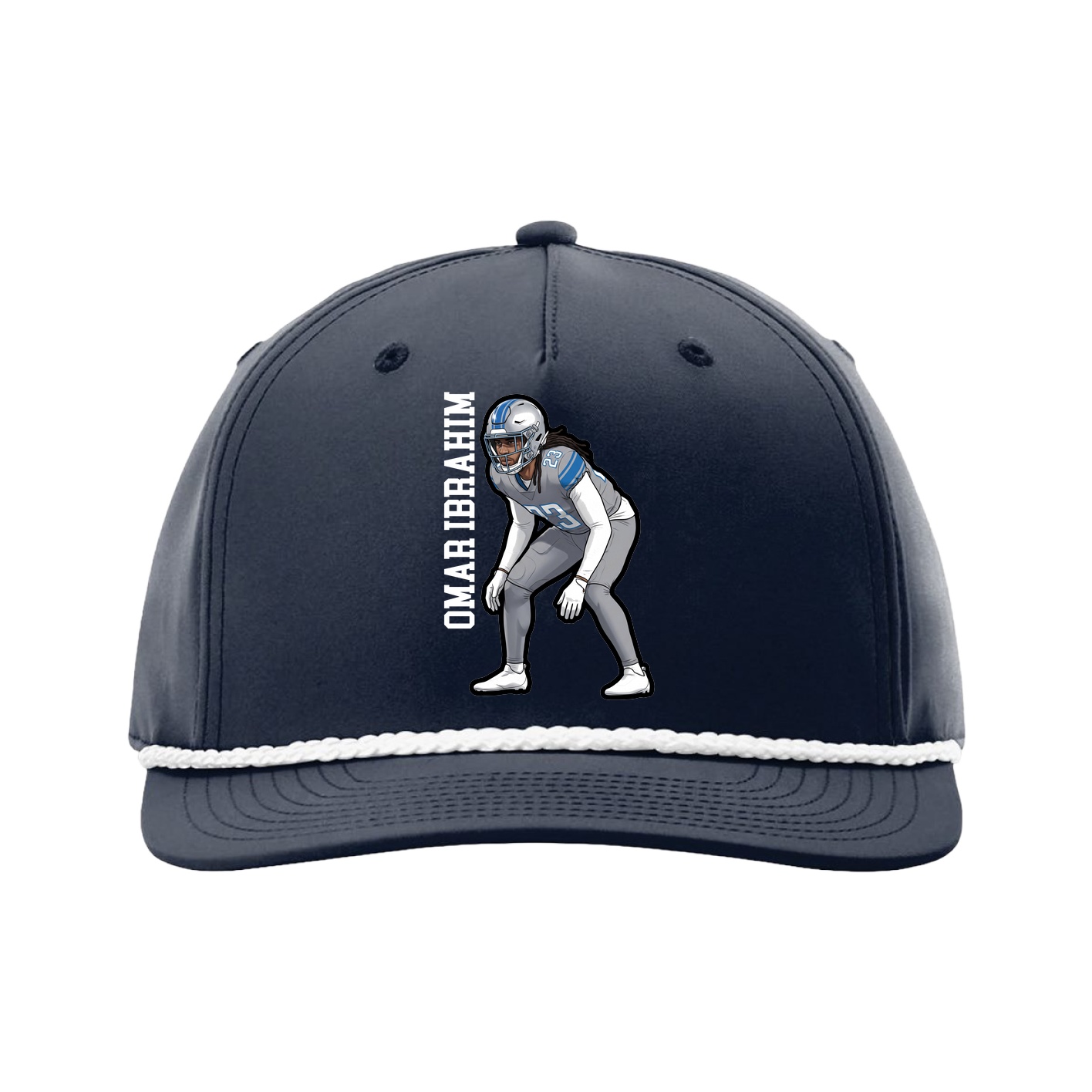 Five-Panel Classic Rope Cap — Name Vertical in Navy