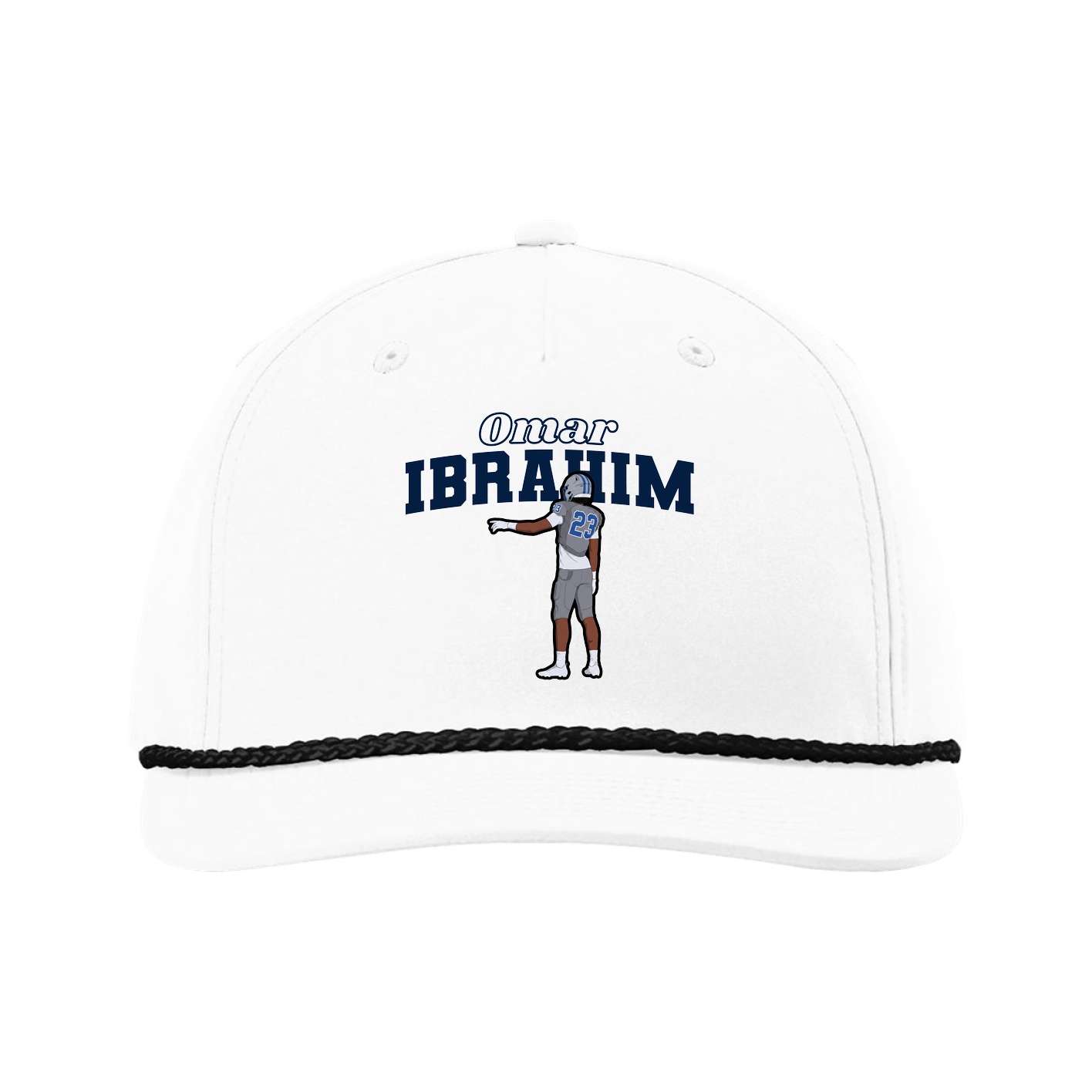 Five-Panel Classic Rope Cap — Name Arch in White