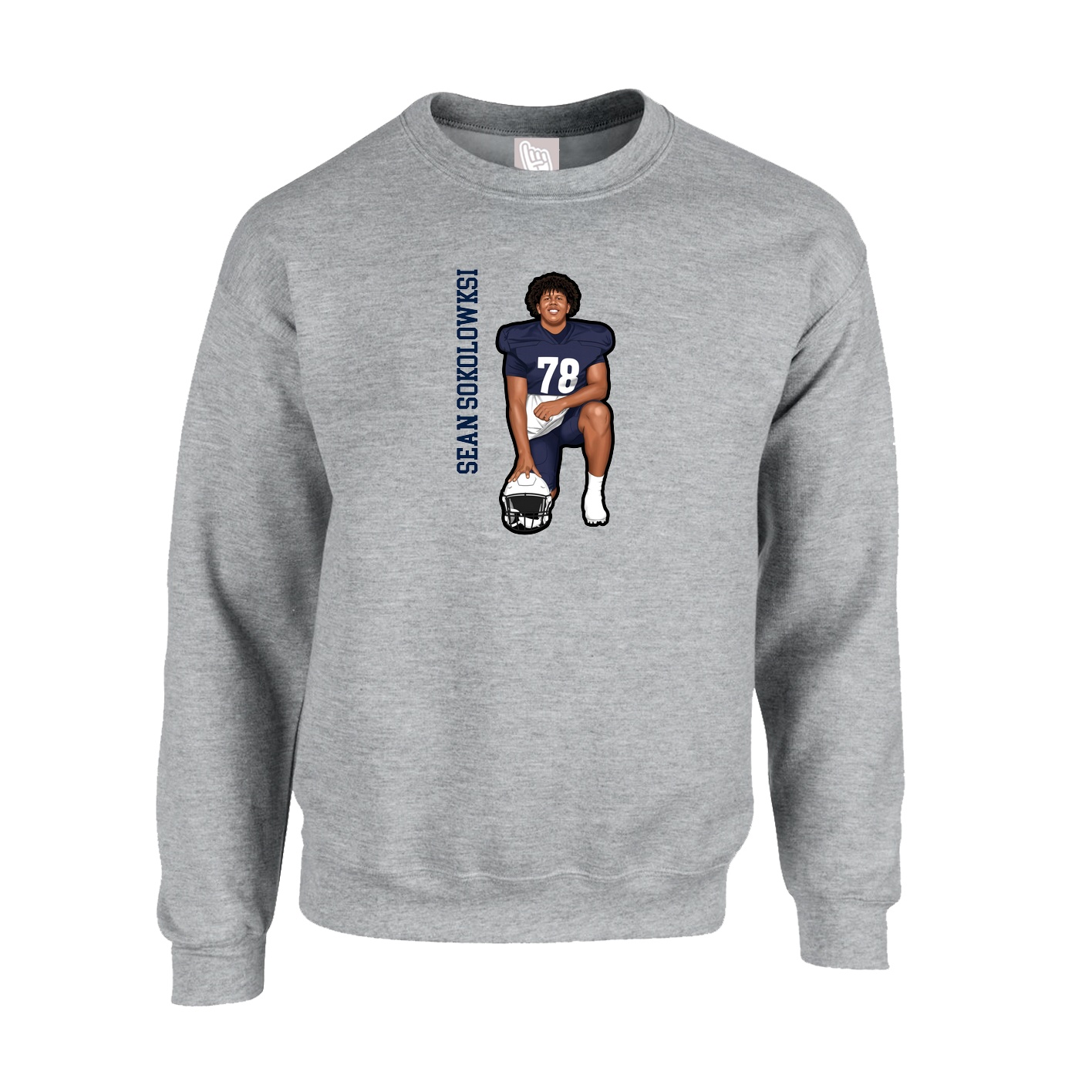 Fleece Crew — Name Vertical in Grey