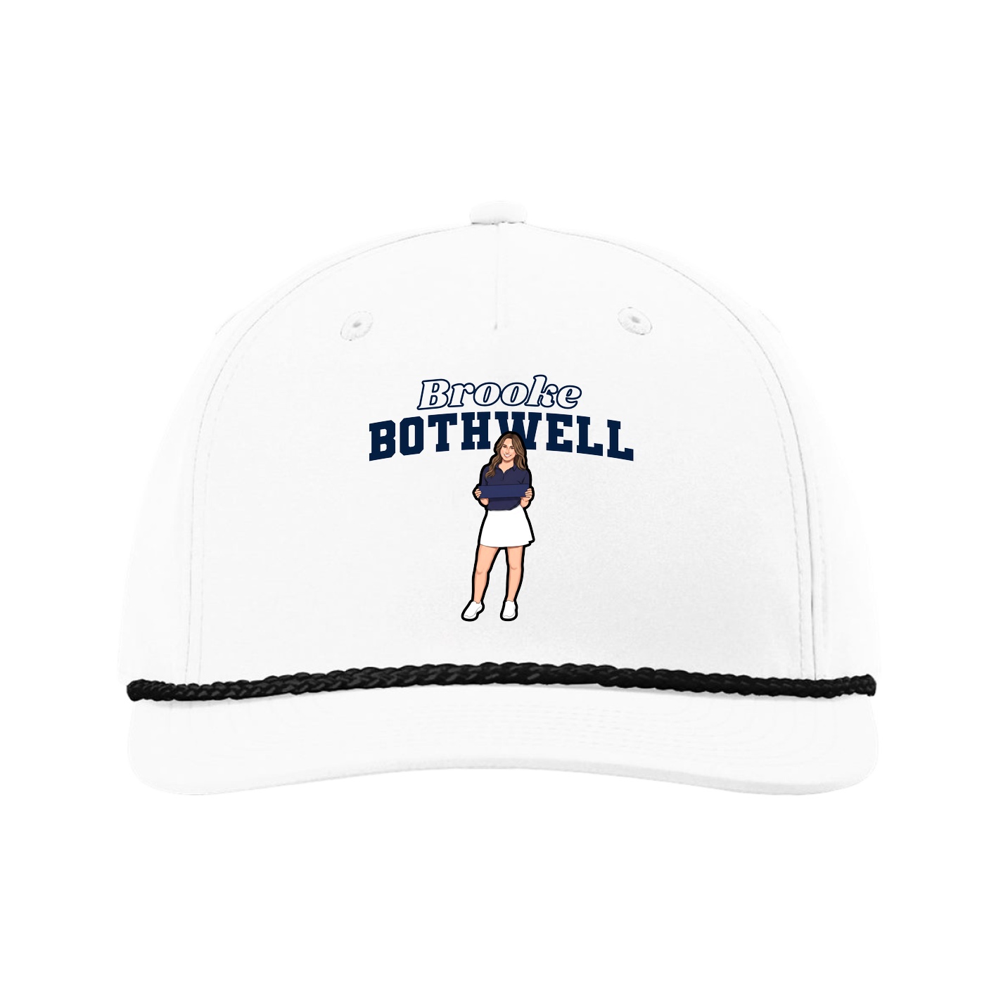 Five-Panel Classic Rope Cap — Name Arch in White