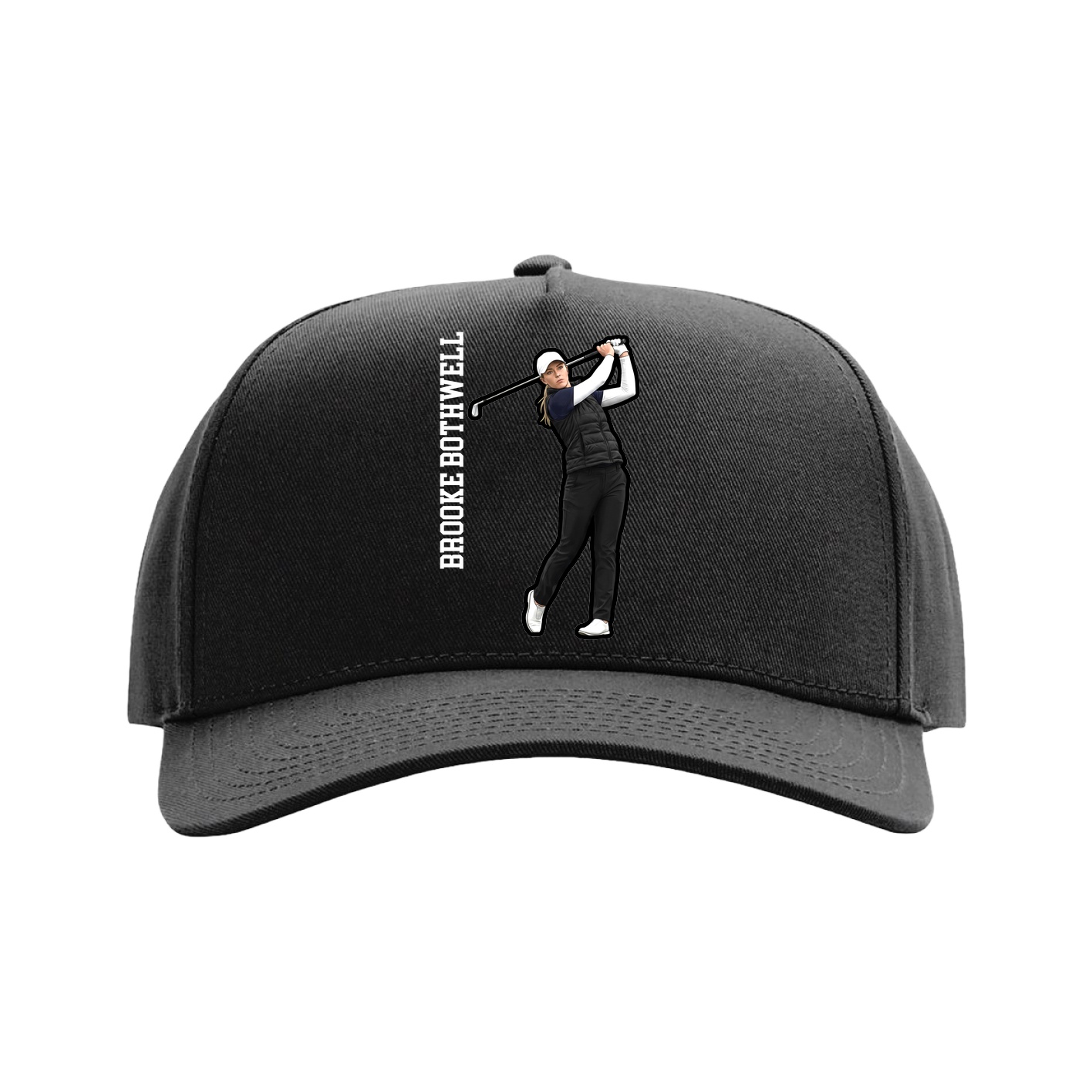 Full Fabric Five-Panel Champ Cap — Name Vertical in Black