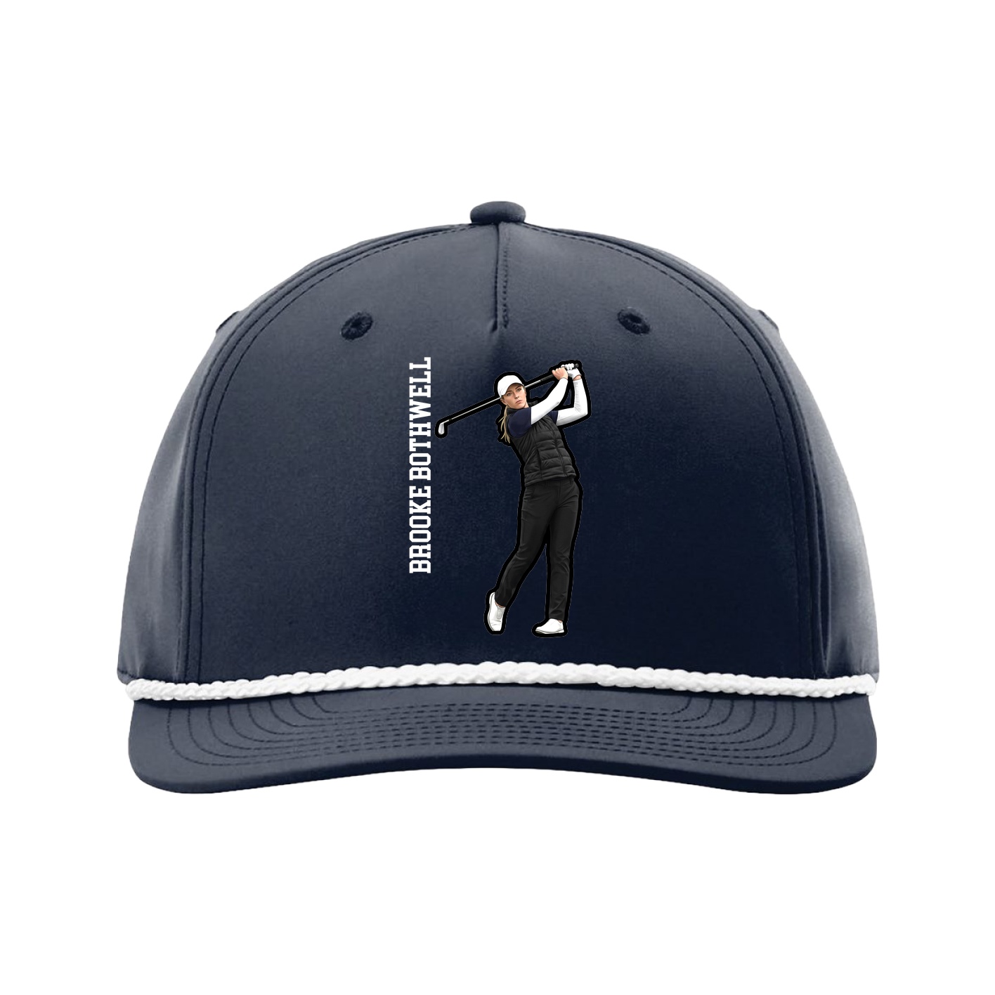 Five-Panel Classic Rope Cap — Name Vertical in Navy