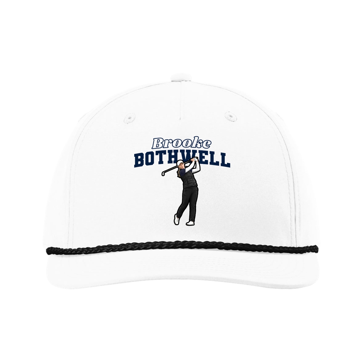 Five-Panel Classic Rope Cap — Name Arch in White