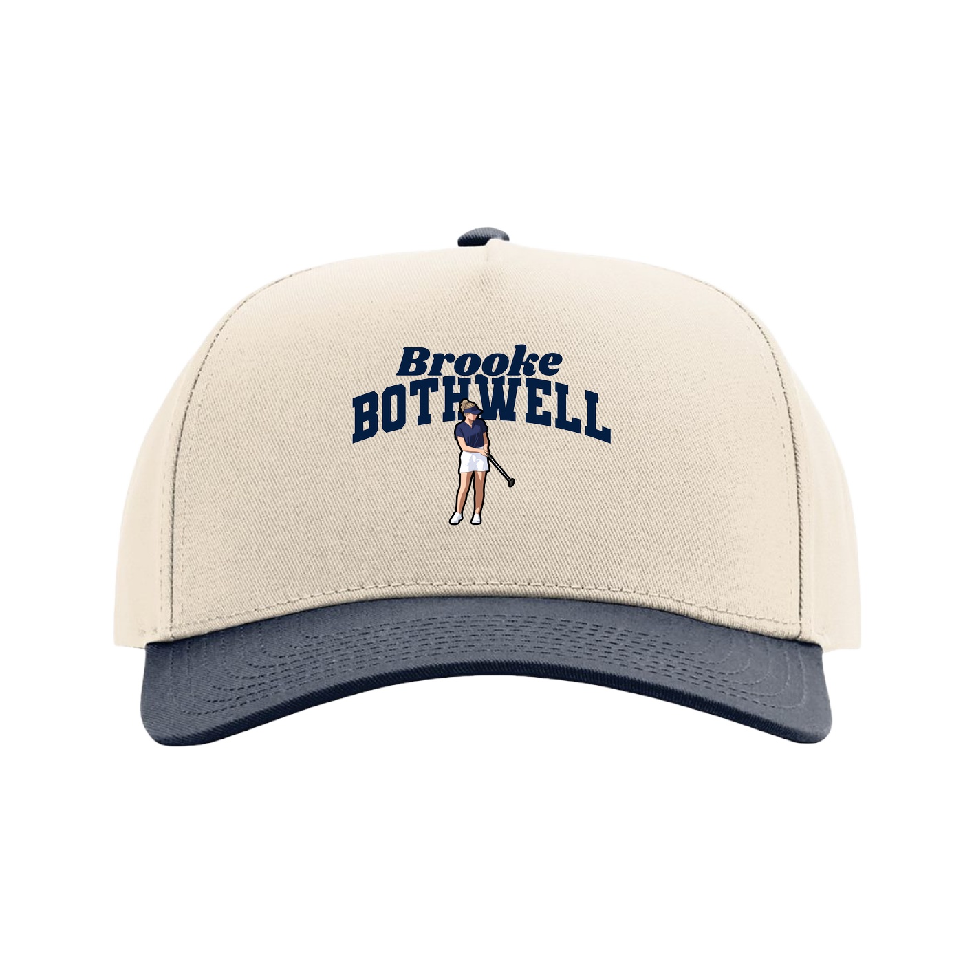 Full Fabric Five-Panel Champ Cap — Signature Arch in Cream/Navy