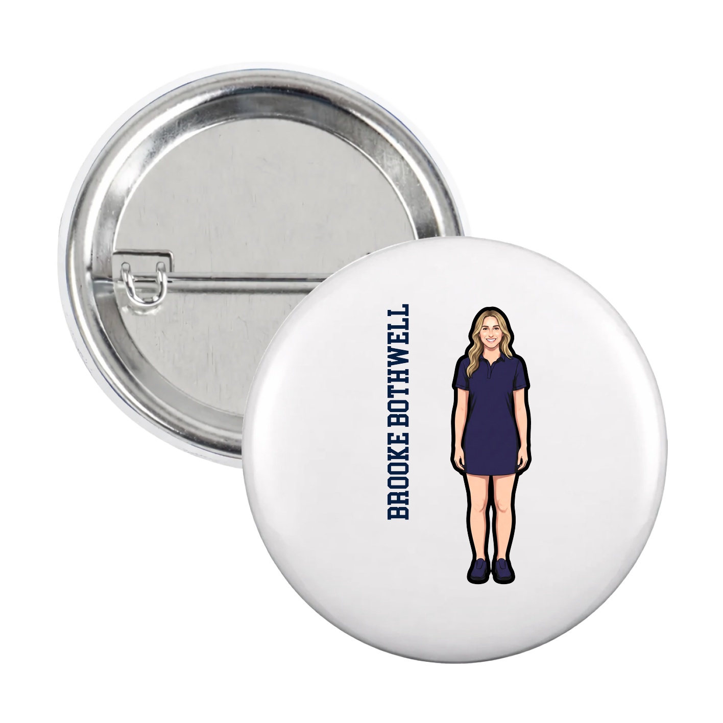 Game Day Button — Name Vertical in White