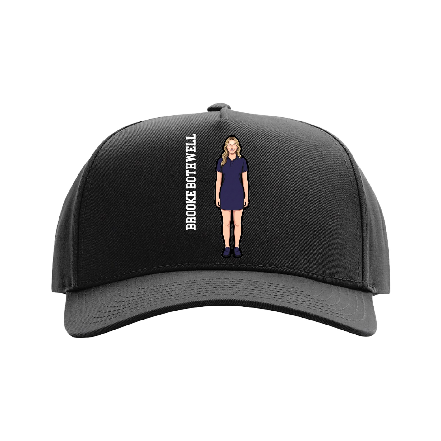 Full Fabric Five-Panel Champ Cap — Name Vertical in Black