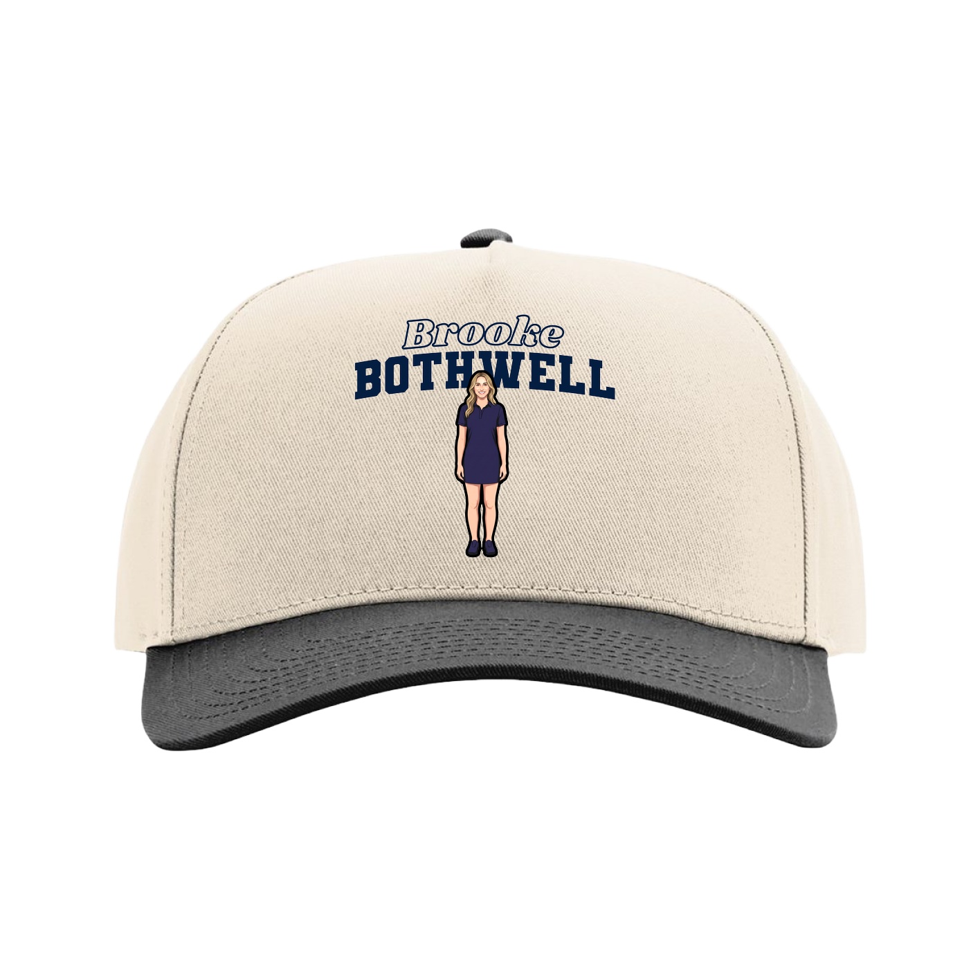 Full Fabric Five-Panel Champ Cap — Name Arch in Cream/Black