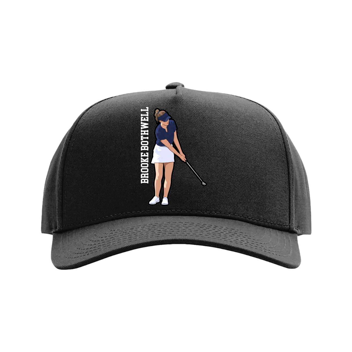 Full Fabric Five-Panel Champ Cap — Name Vertical in Black