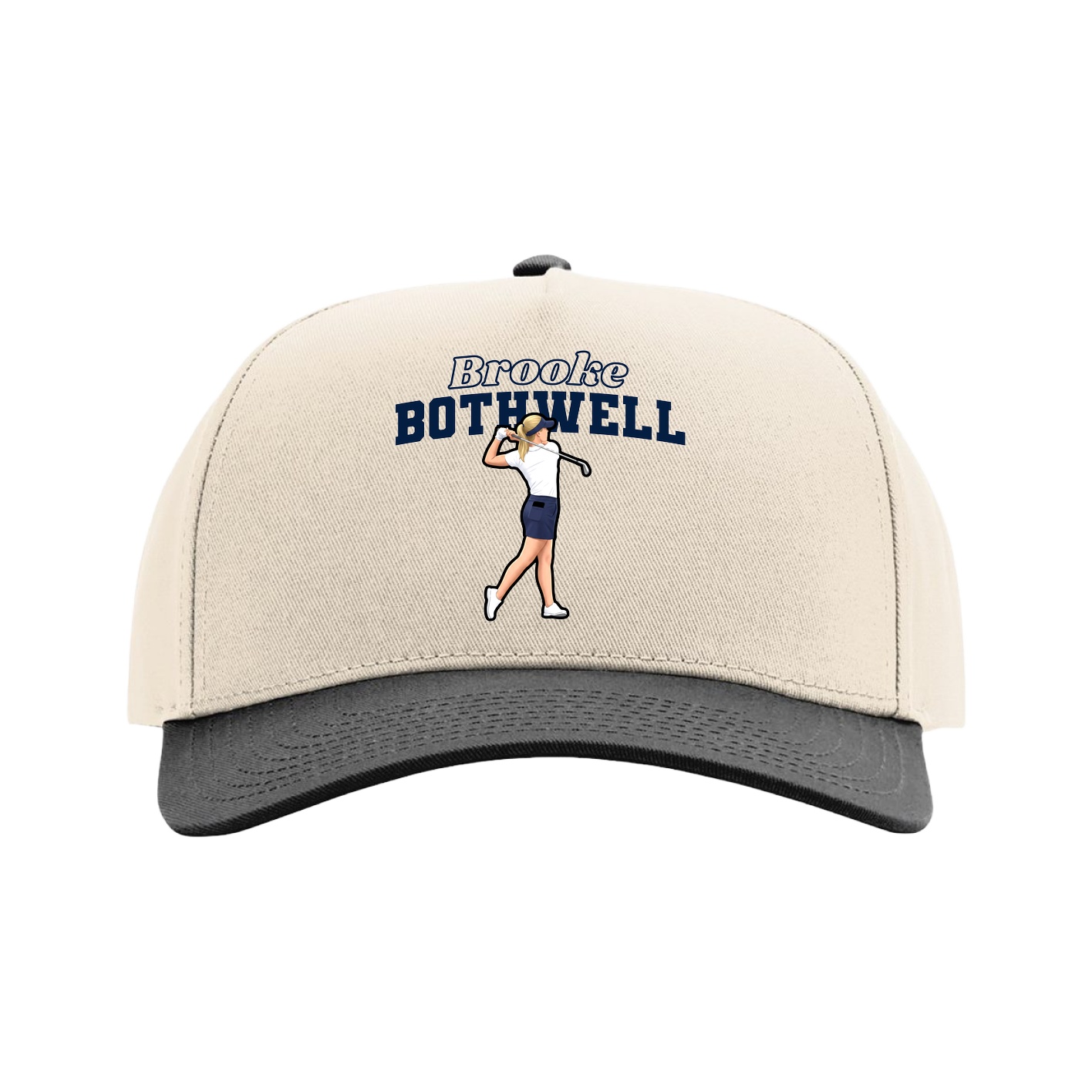 Full Fabric Five-Panel Champ Cap — Name Arch in Cream/Black
