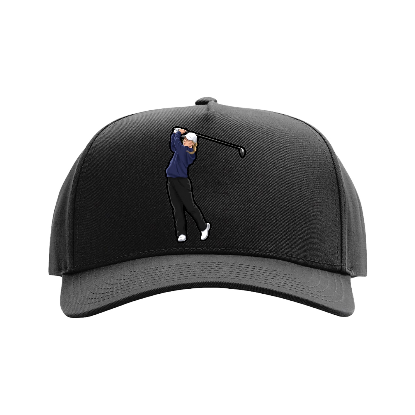 Full Fabric Five-Panel Champ Cap — Name Vertical in Black